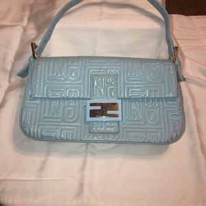 $990 FENDI Napa Leather Embossed Mini Baguette
